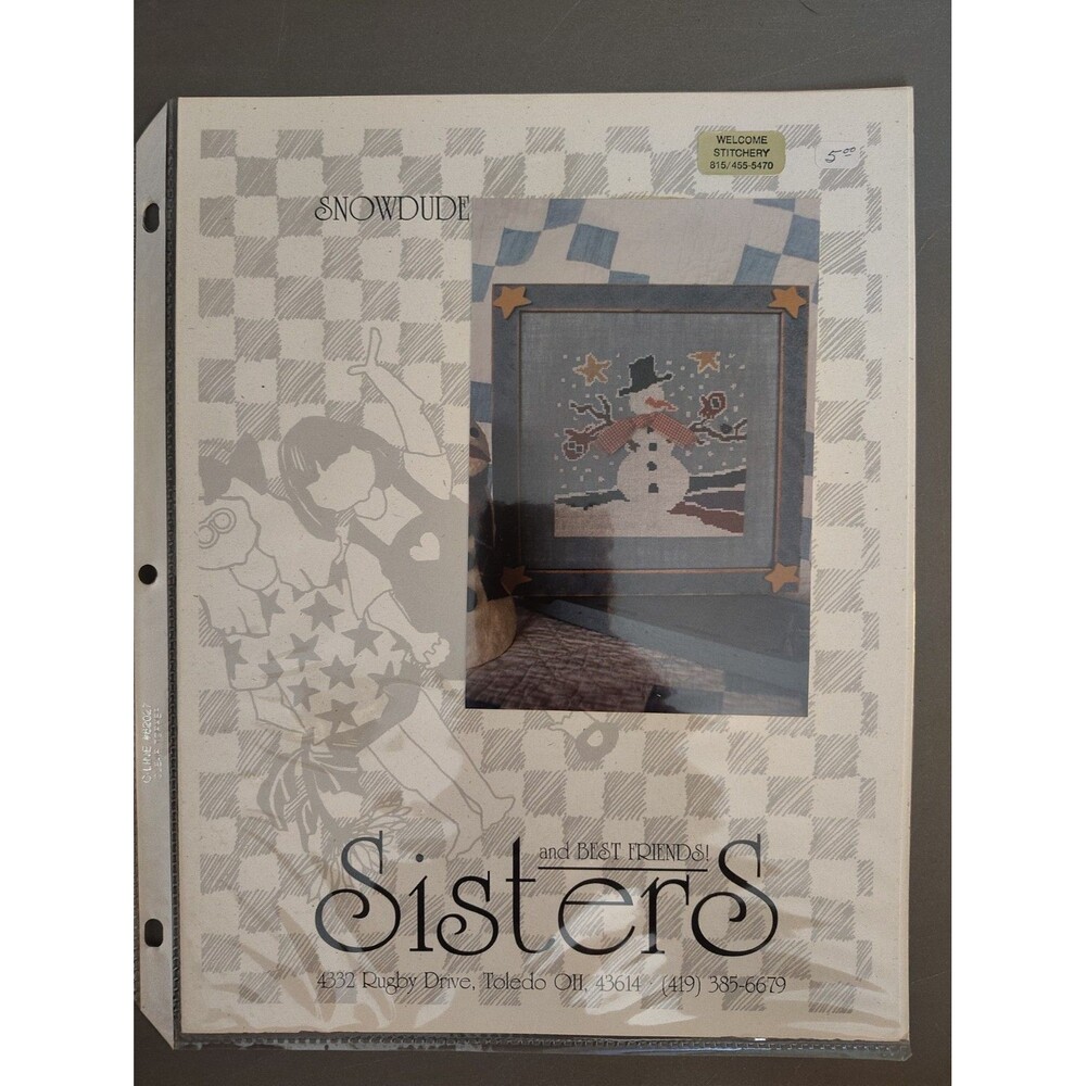 Vtg 1995 Sisters and Best Friends SNOWDUDE Counted Cross Stitch Pattern Leaflet